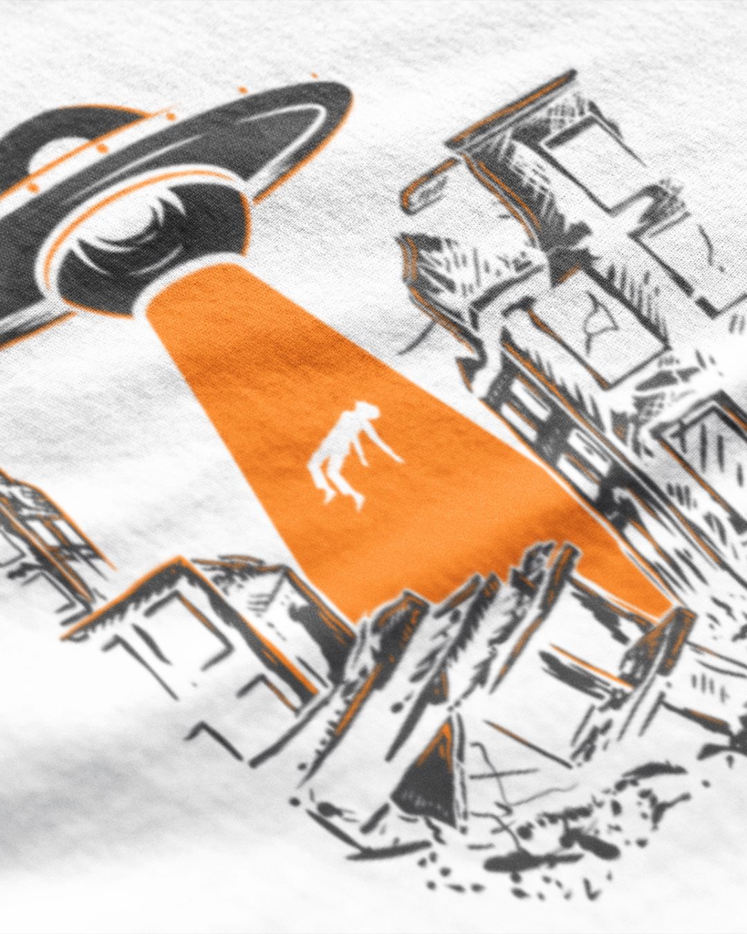 UFO Striking - White Graphic Printed Regular Sized T-Shirt