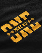 One More Rep Gym Graphic Tee Closeup - Metro Alien | Fitness Motivation Black Tee India