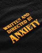 Written and Directed by Anxiety Graphic Tee Closeup - Metro Alien | Dark Humor Black Tee India