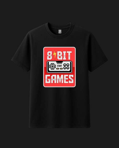 Black classic fit t-shirt with retro 8-bit video game controller graphic print by Metro Alien