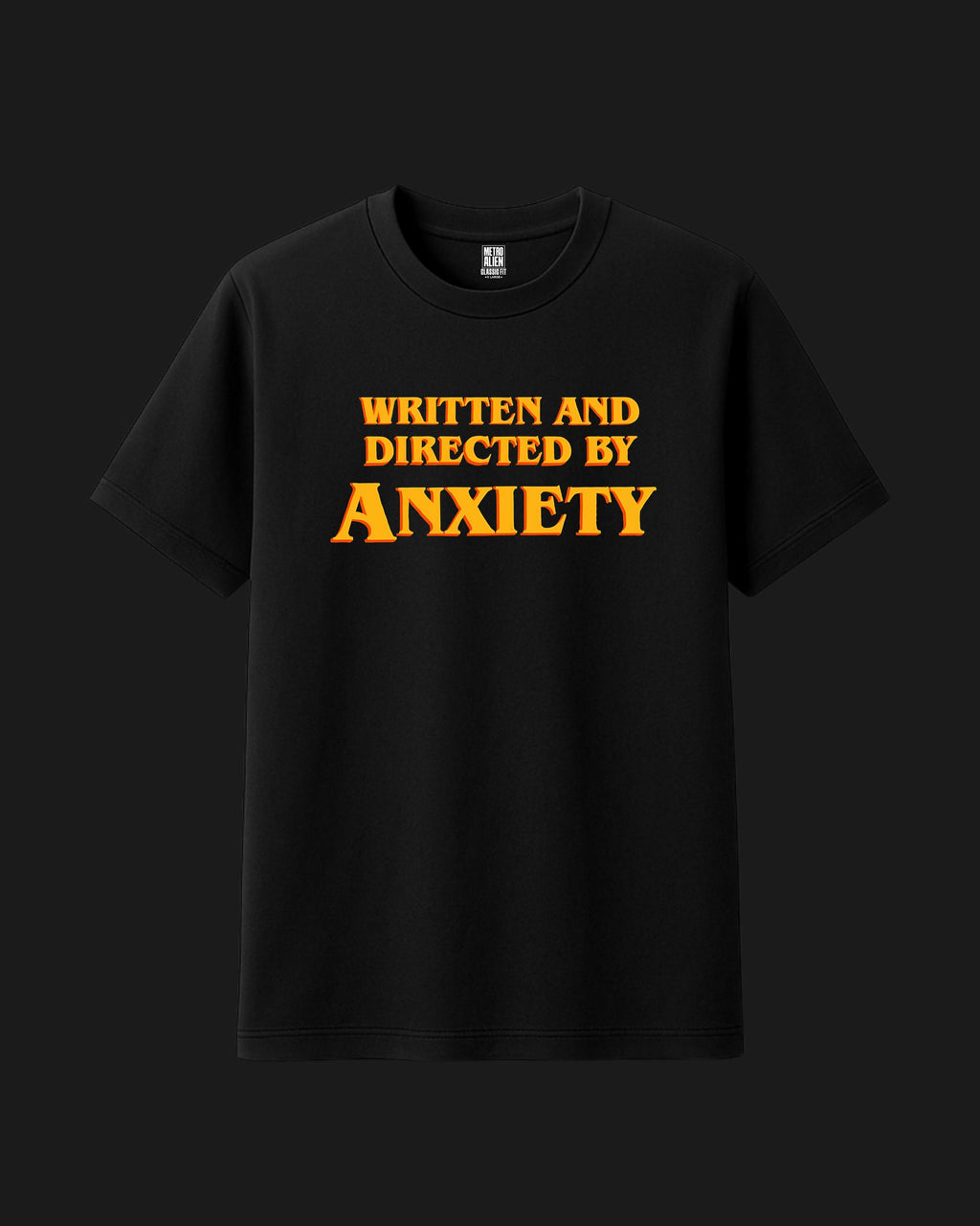 Written and Directed by Anxiety – Classic Fit Black Graphic Tee