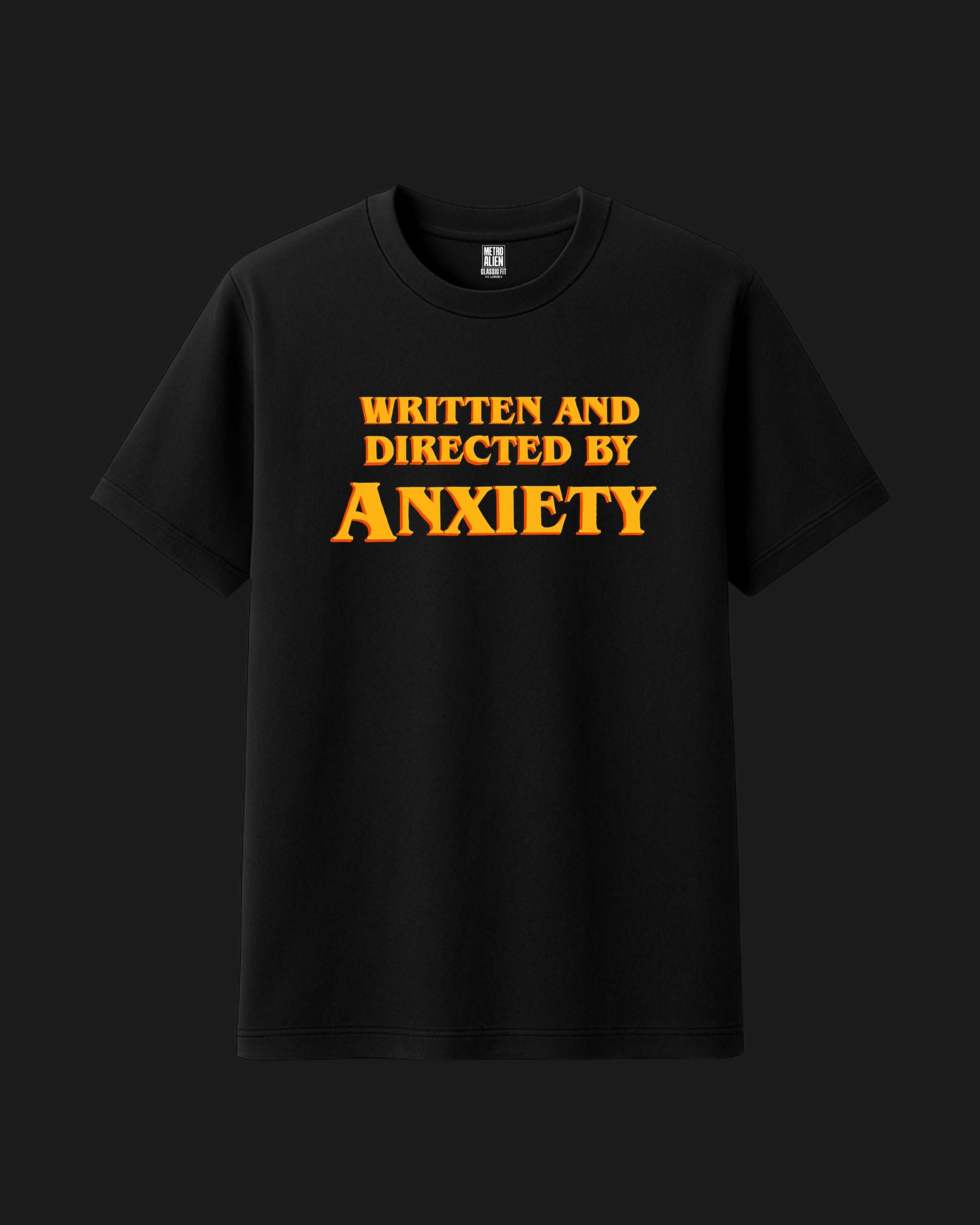 Written and Directed by Anxiety – Classic Fit Black Graphic Tee