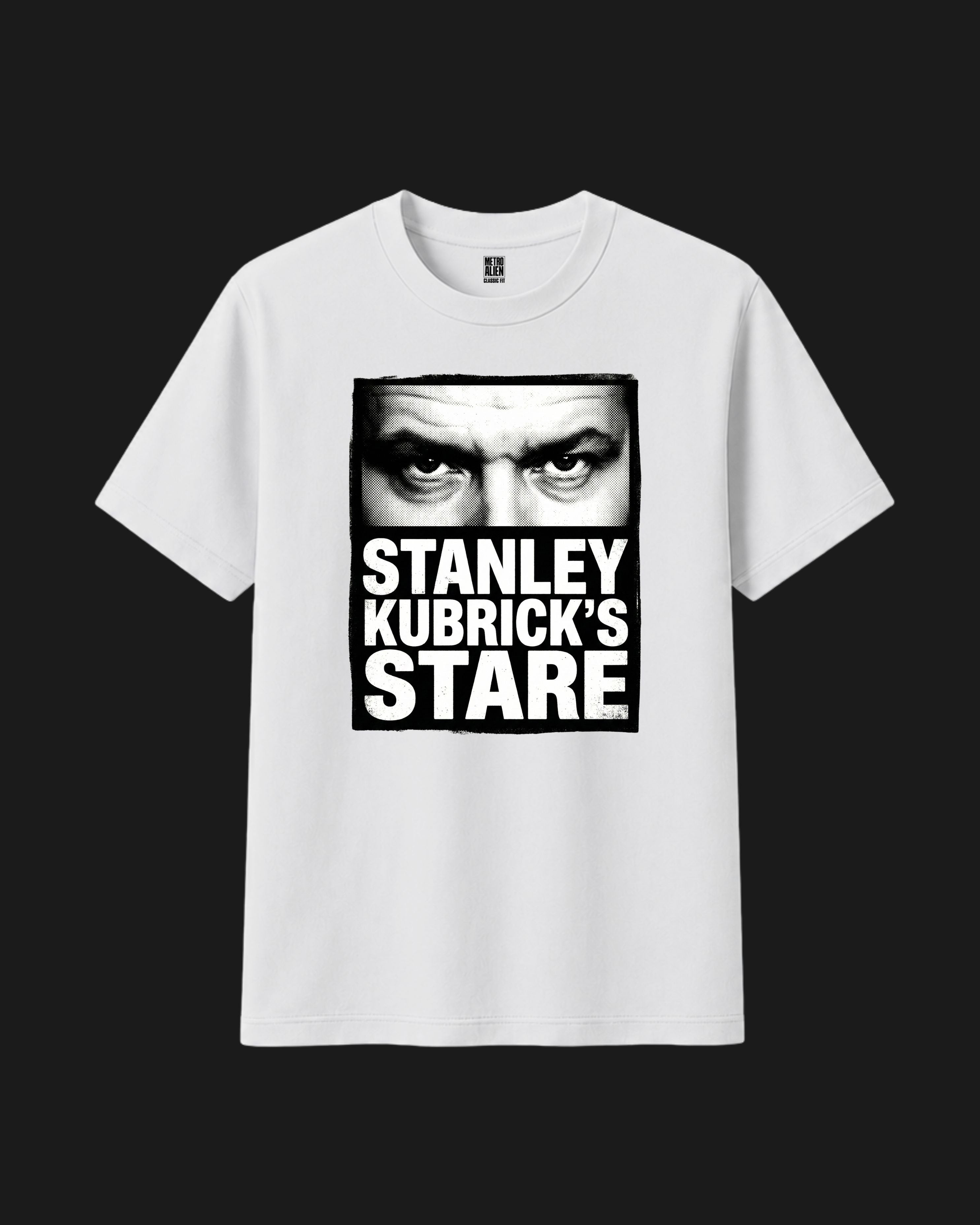 Stanley Kubrick's Stare - Metro Alien Classic T-Shirt | White Cinephile Graphic Tee India
