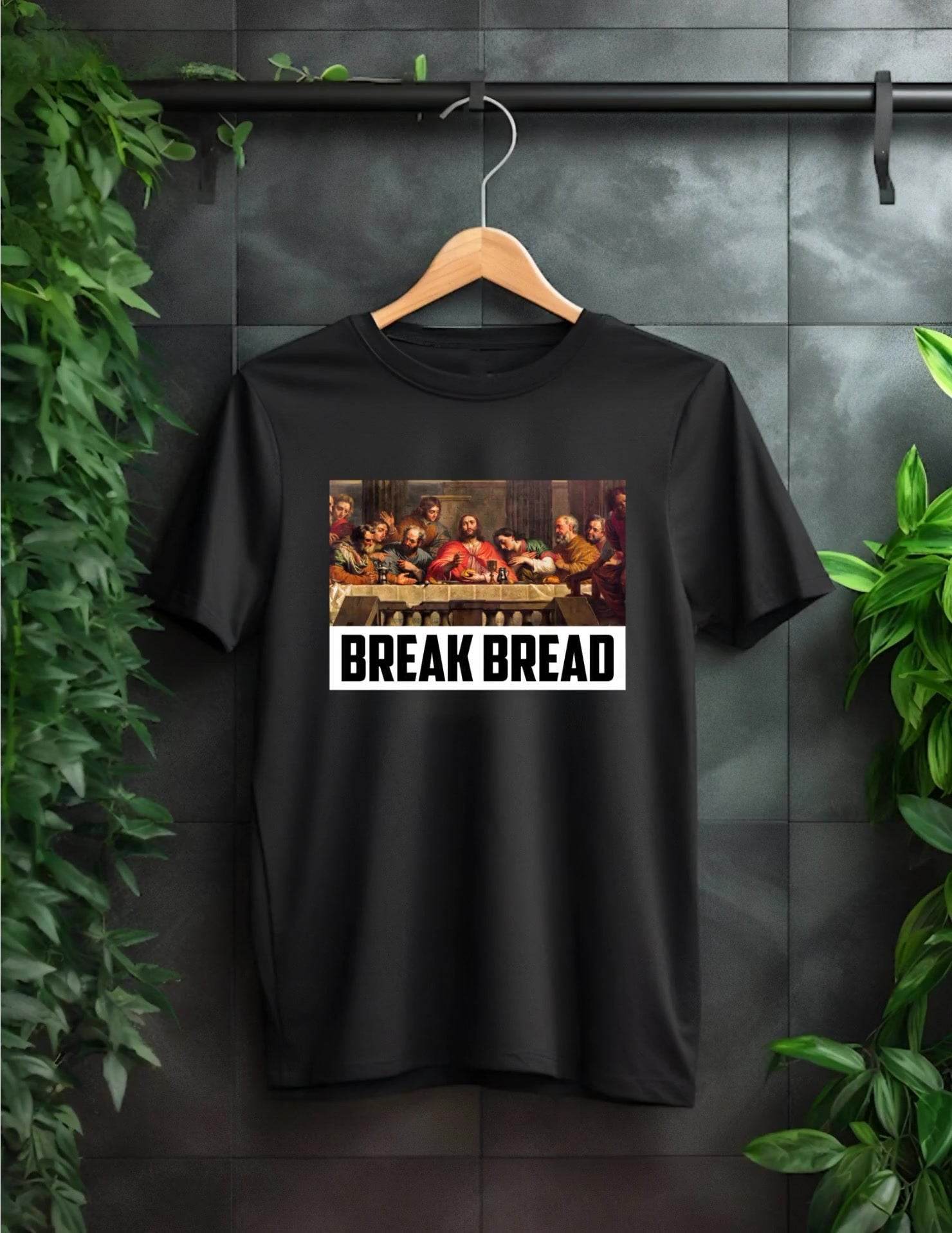 Black METRO ALIEN unique graphic tshirt online featuring Break Bread artwork on front